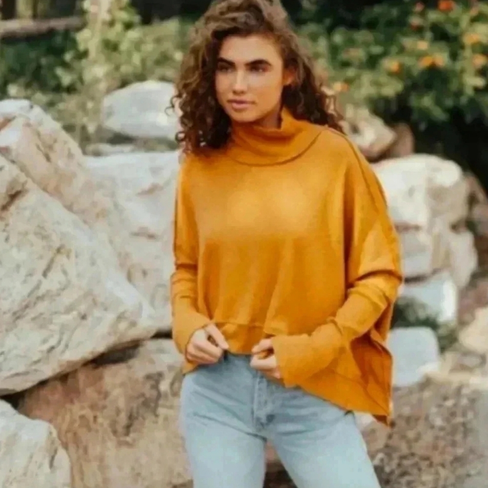 NWT Free People Mustard Yellow Cowl Neck Sweater
